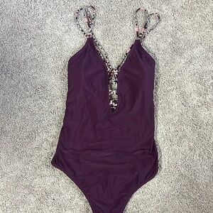 One piece bathing suit - Purple lace up